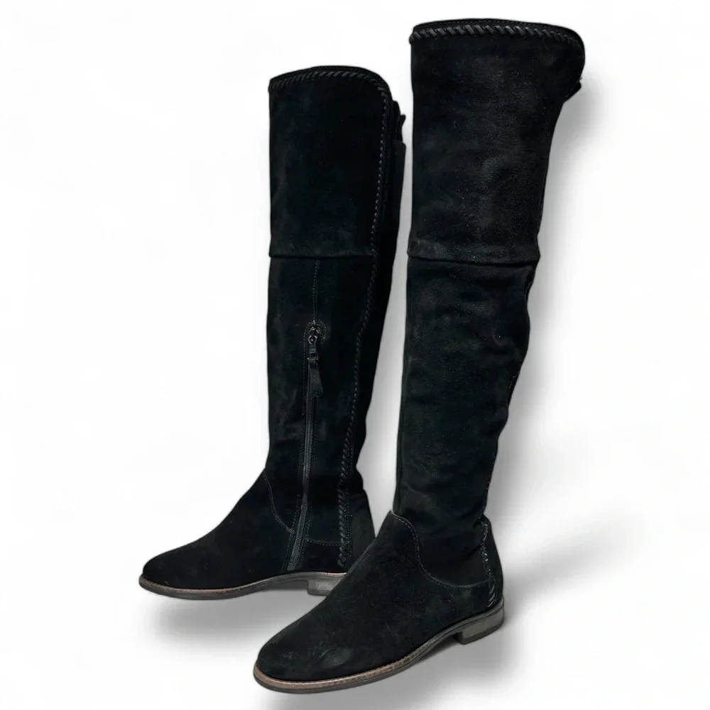 Miz Mooz Black Suede Over The Knee Side Zip Slip On Flat Boots Size 36